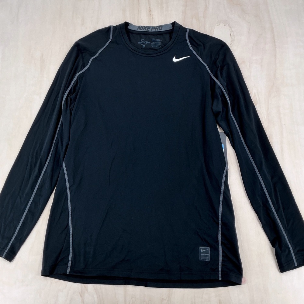 Nike Pro Dri-FIT Shirt Mens Medium Black Fitted Long Sleeve Training Athletic